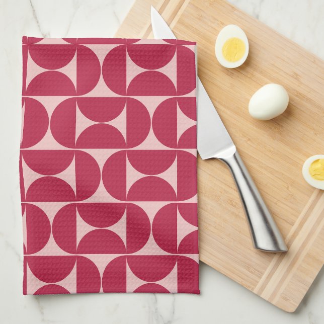 Mid Century Modern Abstract Pattern Magenta Kitchen Towel (Quarter Fold)