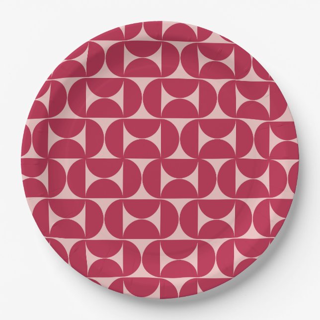 Mid Century Modern Abstract Pattern Magenta Paper Plate (Front)