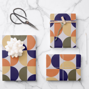 Mid Century Modern Abstract Pattern Orange & Blue Wrapping Paper Sheet