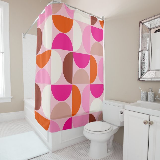 Mid Century Modern Abstract Pattern Pink Orange (In Situ)