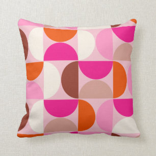Mid Century Modern Abstract Pattern Pink Orange Throw Pillow