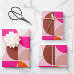 Mid Century Modern Abstract Pattern Pink Orange Wrapping Paper Sheet