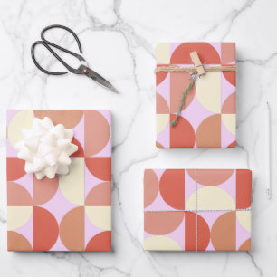 Mid Century Modern Abstract Pattern Pink Wrapping Paper Sheet