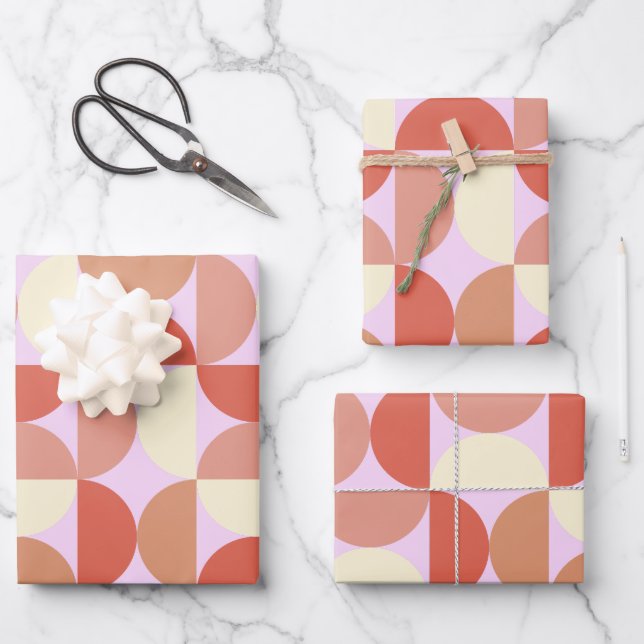 Mid Century Modern Abstract Pattern Pink Wrapping Paper Sheet (Front)
