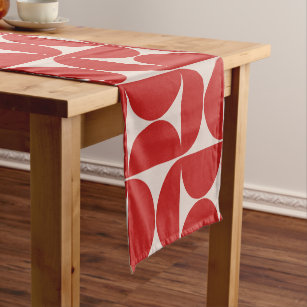 Mid Century Modern Abstract Pattern Red Short Table Runner