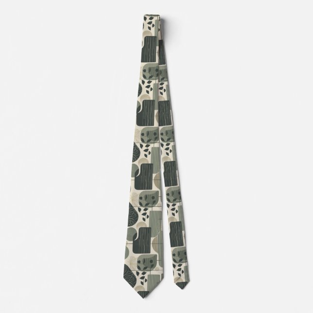 Mid Century Modern Abstract Pattern Sage Green Tie (Front)
