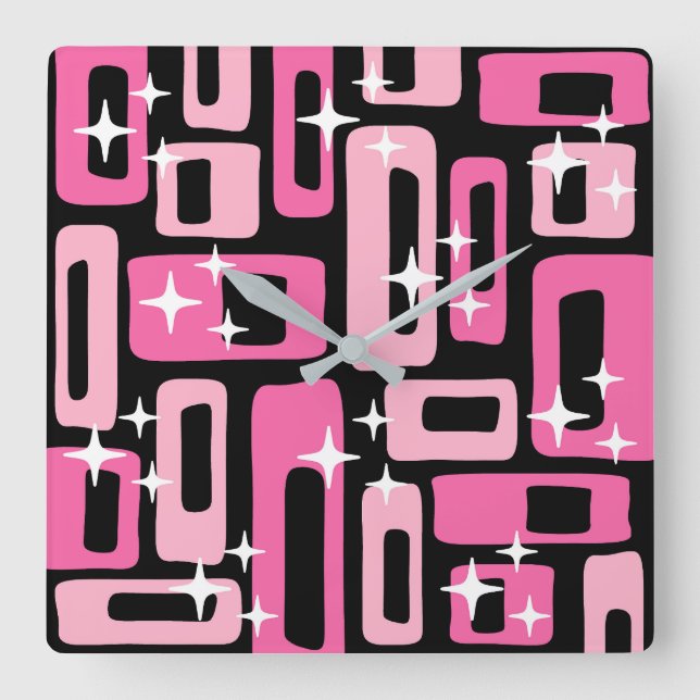 Mid Century Modern Abstract Pattern Square Wall Clock (Front)