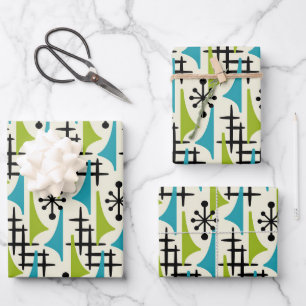 Mid Century Modern Abstract Pattern Wrapping Paper Sheet