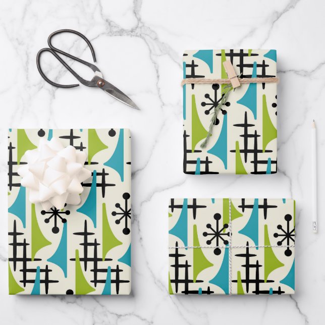 Mid Century Modern Abstract Pattern Wrapping Paper Sheet (Front)