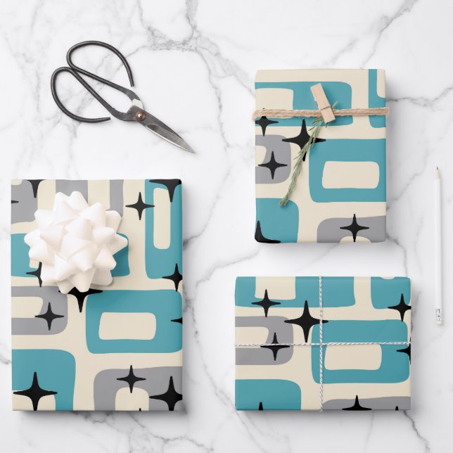 Mid Century Modern Abstract Pattern Wrapping Paper Sheet (Front)