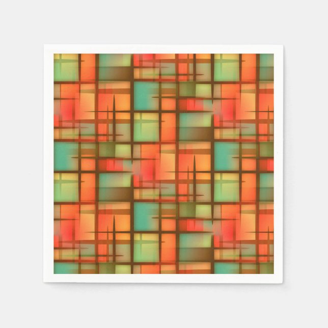Mid Century Modern Abstract Plaid Red Blue Green Napkin (Front)