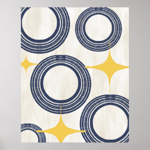 Mid Century Modern Abstract Poster-Blue Yellow Poster