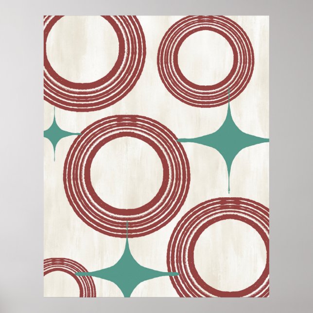 Mid Century Modern Abstract Poster - Red Turquoise (Front)