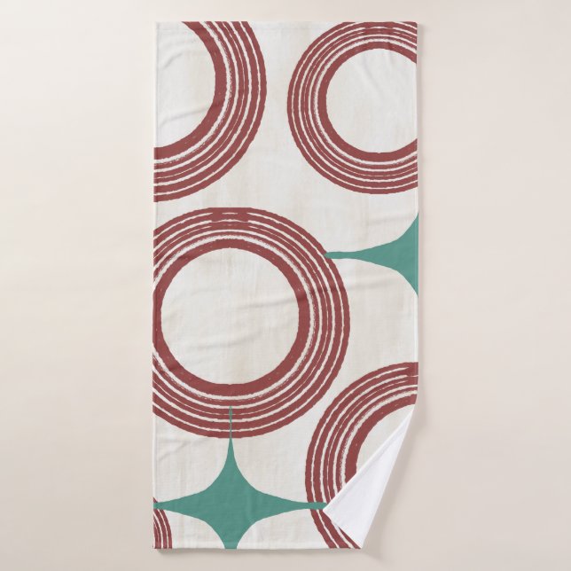Mid Century Modern Abstract Poster - Red Turquoise Bath Towel (Bath Towel)