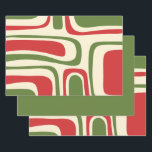 Mid Century Modern Abstract Retro Christmas Wrapping Paper Sheet<br><div class="desc">Palm Springs Mid Century Modern Abstract Pattern in Retro Christmas Green Red Cream. Abstract multi-colour design with a minimalist aesthetic. A contemporary nod toward mid mod midcentury styles of the 50s and 60s,  in vintage Xmas holiday colours. By Kierkegaard Design Studio.</div>