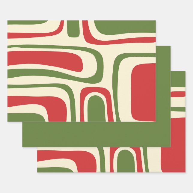 Mid Century Modern Abstract Retro Christmas Wrapping Paper Sheet (Set)