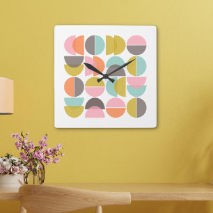 Mid Century Modern Abstract Retro Shapes Square Wall Clock
