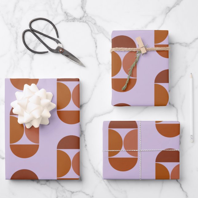 Mid Century Modern Abstract Shape Purple Brown Wrapping Paper Sheet (Front)