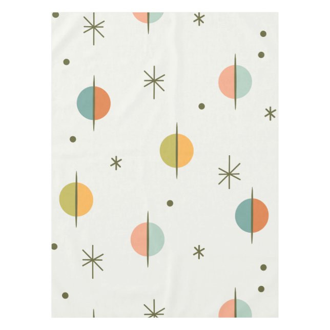 Mid Century Modern Abstract Spheres and Stars Tablecloth (Front)
