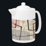Mid Century Modern Abstract Teapot<br><div class="desc">This Mid Century Modern Abstract Teapot features a replica of a vintage 1950's fabric. The background is ecru with black and gold lines. The fabric also features grey and pink modern art shapes. It's a blast from the past! This is the perfect design for anyone who loves items with a...</div>