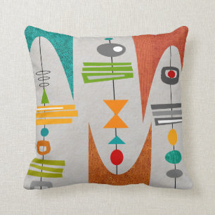 Mid-Century Modern Abstract Tiki Tok II Throw Pillow