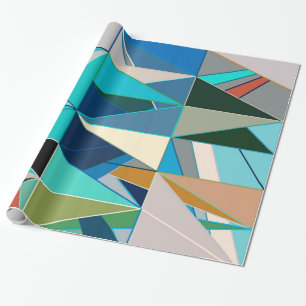 Mid-Century Modern Abstract, Turquoise & Neutrals Wrapping Paper
