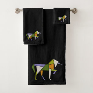 Mid-Century Modern Abstract Unicorn Tangram Animal Bath Towel Set