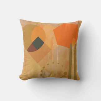 mid century modern abstract with orange colour  throw pillow