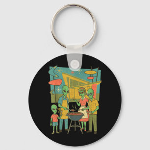 Mid Century Modern Alien Bbq Family Retro1950s Keychain