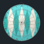Mid Century Modern Argyle Dart Board<br><div class="desc">This Mid Century Modern Argyle Dart Board (large print) features a vibrant, turquoise background and a pattern of mod, translucent teal diamonds overlaying larger, vintage cream diamonds with gold coloured, space age speckles. This minimalist inspired, deconstructed argyle is a simplistic throwback of the larger than life atomic era that dominated...</div>