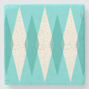 Mid Century Modern Argyle Marble Stone Coaster