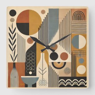 Mid Century Modern Art Autumn Harvest Square Wall Clock