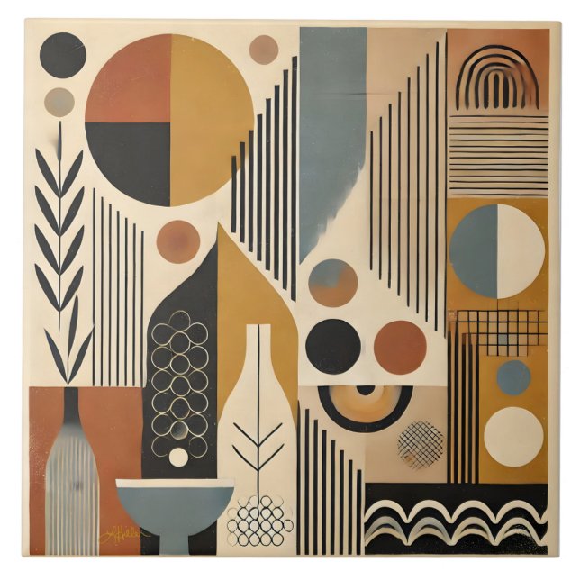 Mid Century Modern Art Autumn Harvest Tile (Front)