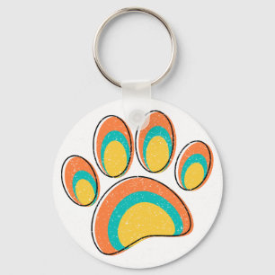 Mid Century Modern Art Dog Paw Prints Custom Keychain