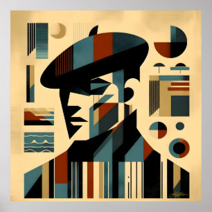 Mid Century Modern Art Man Wearing A Beret Poster