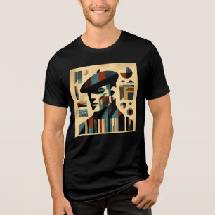 Mid Century Modern Art Man Wearing A Beret Tri-Blend Shirt