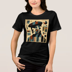 Mid Century Modern Art Man Wearing A Beret Tri-Blend Shirt