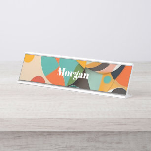 Mid Century Modern Art Monogram or Name, Geometric Desk Name Plate