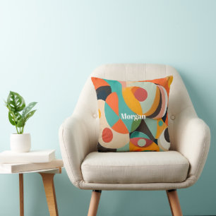 Mid Century Modern Art Monogram or Name, Geometric Throw Pillow