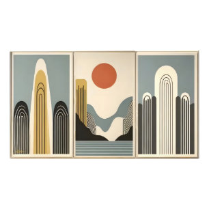 Mid Century Modern Art Mountain Lake Sunrise Photo Print