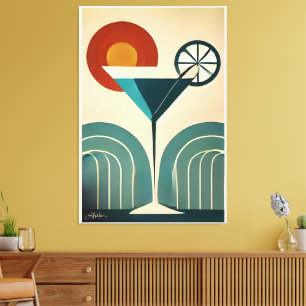 Mid Century Modern Art Mountain Sunrise Martini Canvas Print