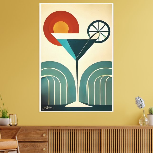 Mid Century Modern Art Mountain Sunrise Martini Canvas Print (Insitu(LivingRoom))