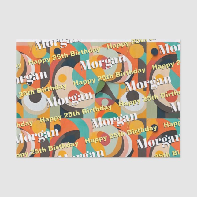 Mid Century Modern Art, Name, Any Birthday Tissue Paper (Front)