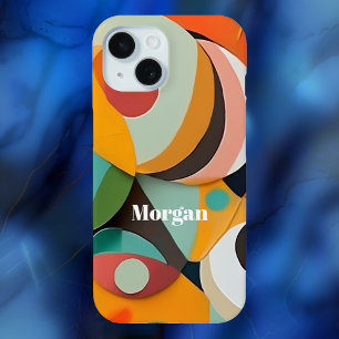 Mid Century Modern Art, Name, Geometric iPhone 15 Case