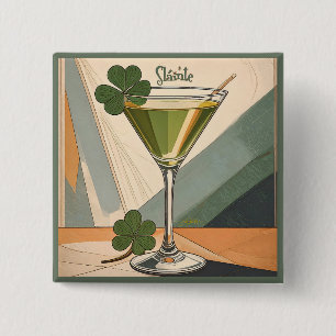 Mid Century Modern Art Shamrock Martini Sláinte! 2 Inch Square Button