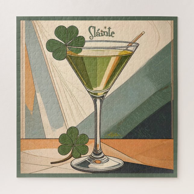 Mid Century Modern Art Shamrock Martini Sláinte!  Jigsaw Puzzle (Vertical)