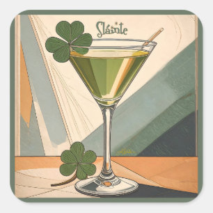 Mid Century Modern Art Shamrock Martini Sláinte! Square Sticker