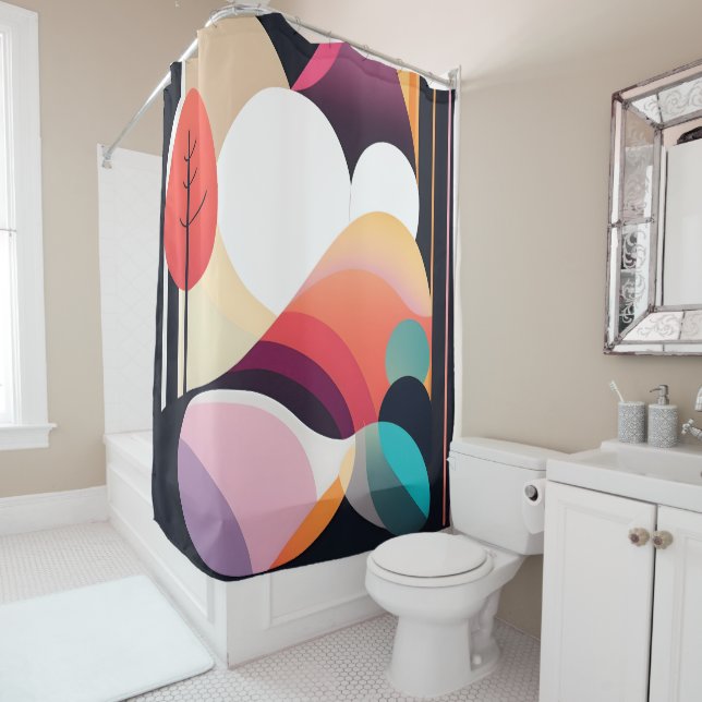 Mid-Century Modern Art Shower Curtain (In Situ)