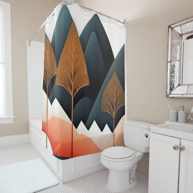 Mid-Century Modern Art Shower Curtain (In Situ)
