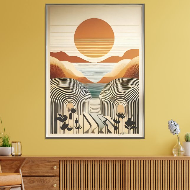 Mid Century Modern Art Spring Valley Lake Sunset Canvas Print (Insitu(LivingRoom))